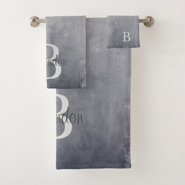 Elegant name monogram rustic Gray Bath Towel Set (Insitu)
