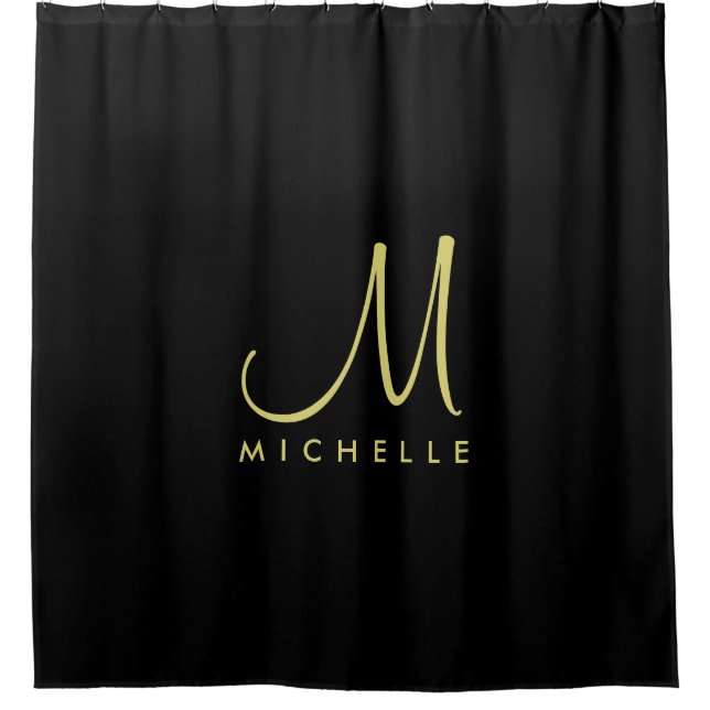 Elegant Name Monogram Template Black And Gold Shower Curtain (Front)