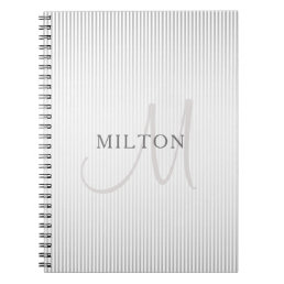 Elegant Name Monogram &amp; Thin Gray Ombre Stripes Notebook