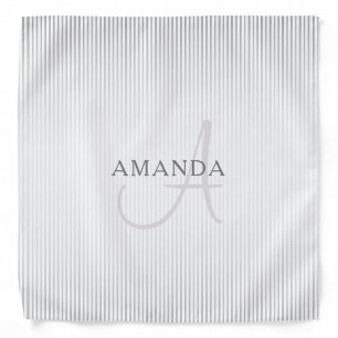 Elegant Name Monogram & Thin Grey Ombre Stripes Bandana