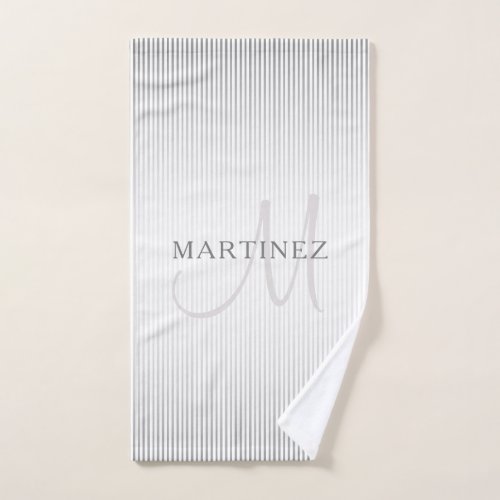 Elegant Name Monogram  Thin Grey Ombre Stripes Bath Towel Set