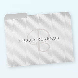 Elegant Name Monogram & Thin Grey Ombre Stripes File Folder