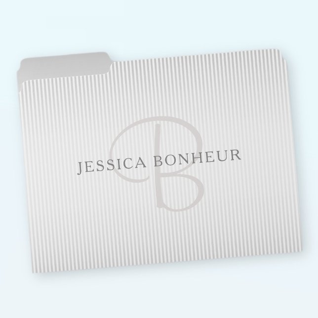 Elegant Name Monogram & Thin Grey Ombre Stripes File Folder (Creator Uploaded)