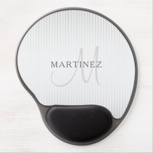 Elegant Name Monogram  Thin Grey Ombre Stripes Gel Mouse Pad