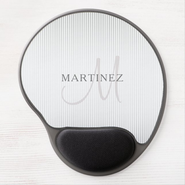 Elegant Name Monogram & Thin Grey Ombre Stripes Gel Mouse Pad (Front)