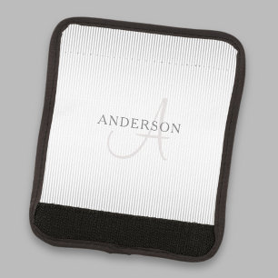 Elegant Name Monogram & Thin Grey Ombre Stripes Luggage Handle Wrap