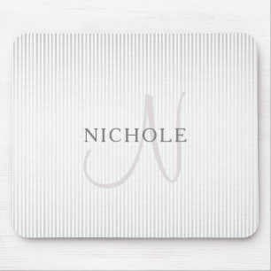 Elegant Name Monogram & Thin Grey Ombre Stripes Mouse Pad