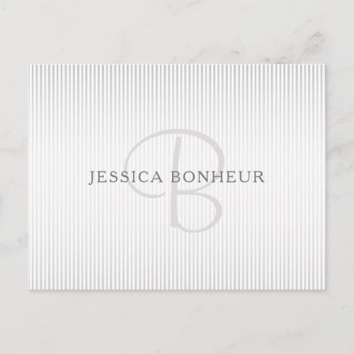 Elegant Name Monogram  Thin Grey Ombre Stripes Postcard