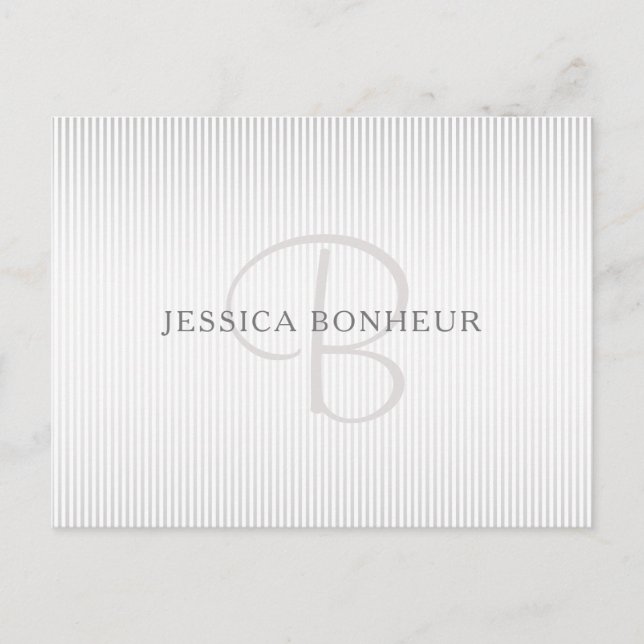 Elegant Name Monogram & Thin Grey Ombre Stripes Postcard (Front)