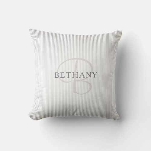 Elegant Name Monogram  Thin Grey Ombre Stripes Throw Pillow