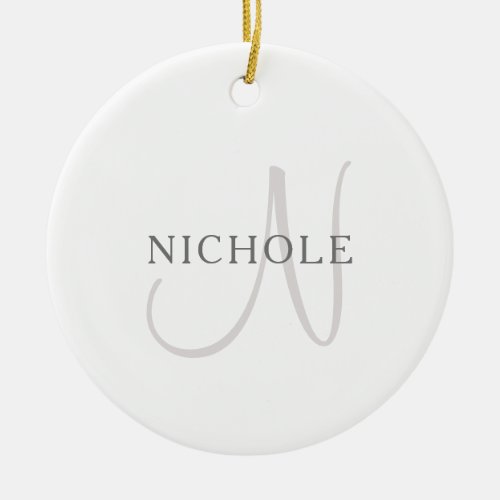 Elegant Name Monogram  White  Gray Ceramic Ornament
