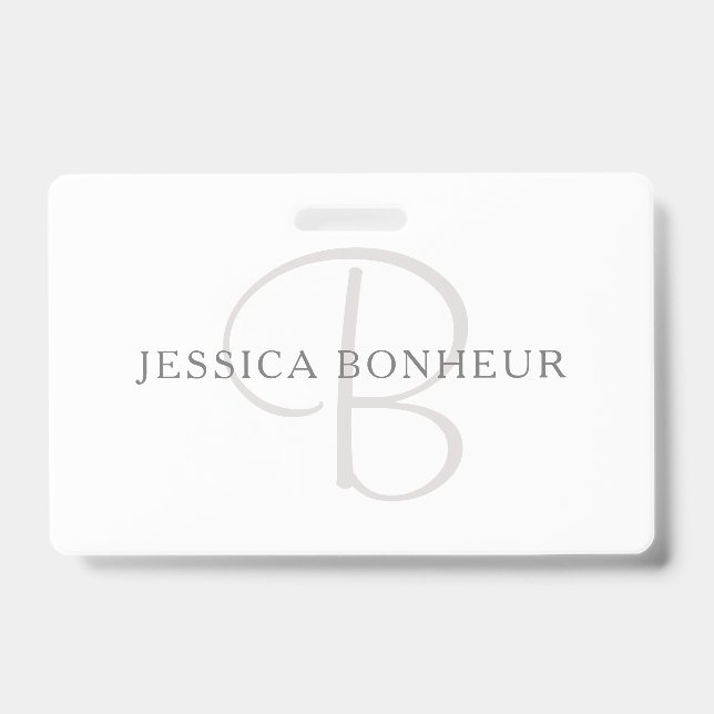 Elegant Name Monogram | White & Grey Badge (Front)