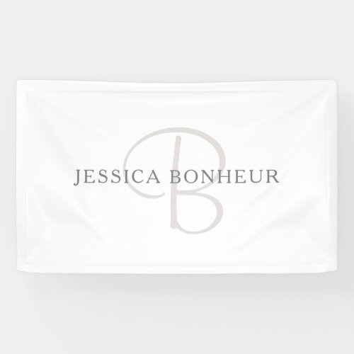 Elegant Name Monogram  White  Grey Banner