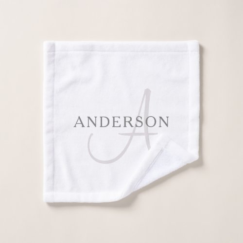 Elegant Name Monogram  White  Grey Bath Towel Set