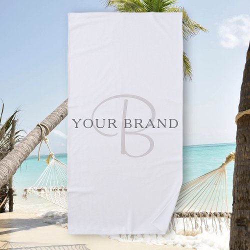 Elegant Name Monogram  White  Grey Beach Towel