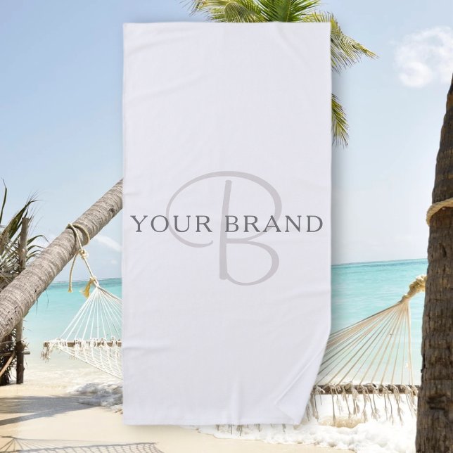 Elegant Name Monogram | White & Grey Beach Towel (Creator Uploaded)