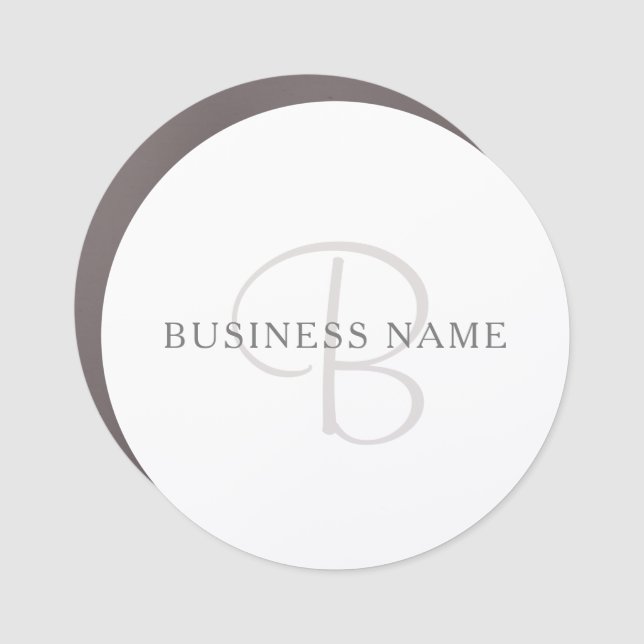 Elegant Name Monogram | White & Grey Car Magnet (Front)