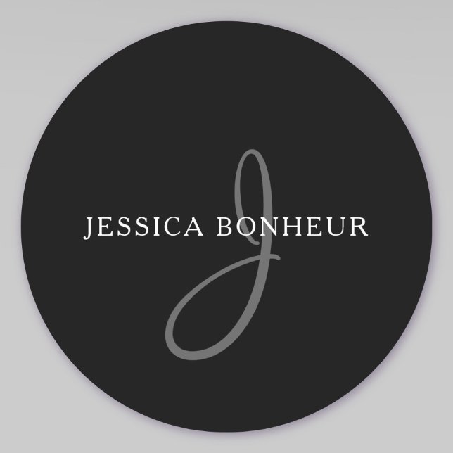 Elegant Name Monogram | White & Grey  Classic Round Sticker (Creator Uploaded)