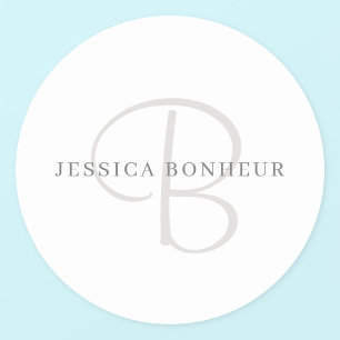 Elegant Name Monogram White & Grey Classic Round Sticker