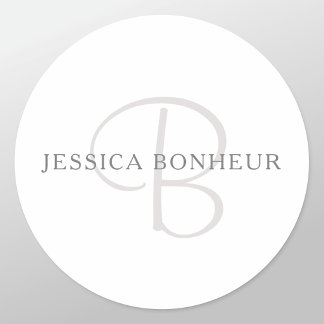 Elegant Name Monogram | White & Grey Classic Round Sticker