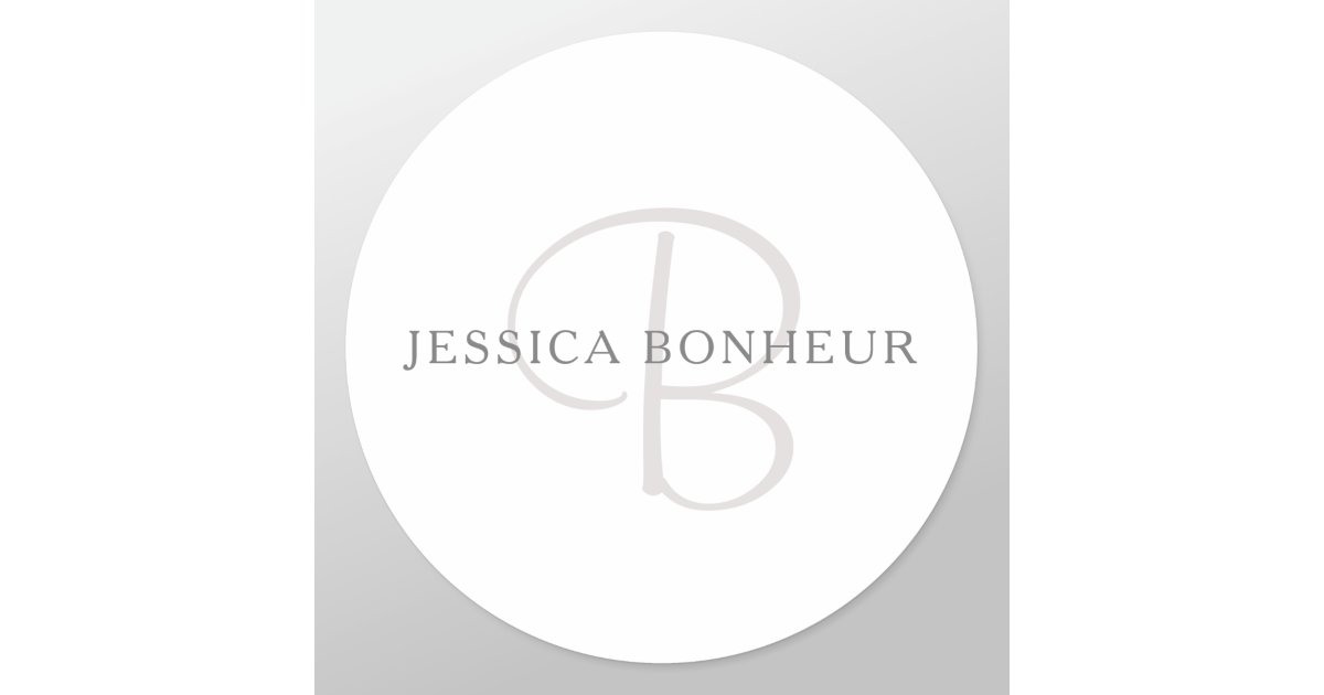Elegant Name Monogram | White & Grey Classic Round Sticker | Zazzle