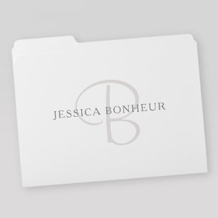 Elegant Name Monogram White & Grey File Folder