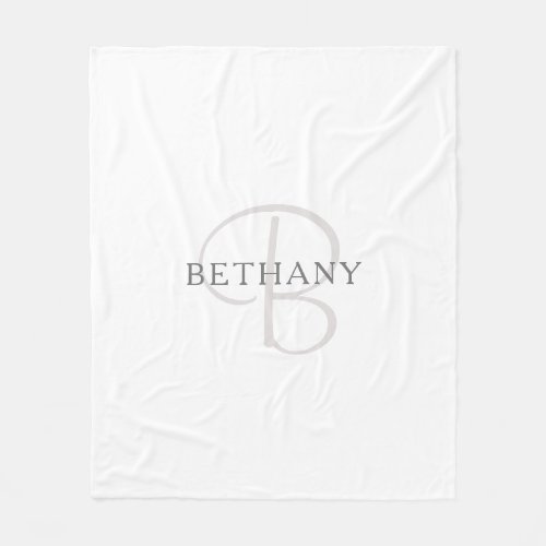 Elegant Name Monogram  White  Grey Fleece Blanket