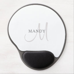 Elegant Name Monogram | White &amp; Grey Gel Mouse Pad