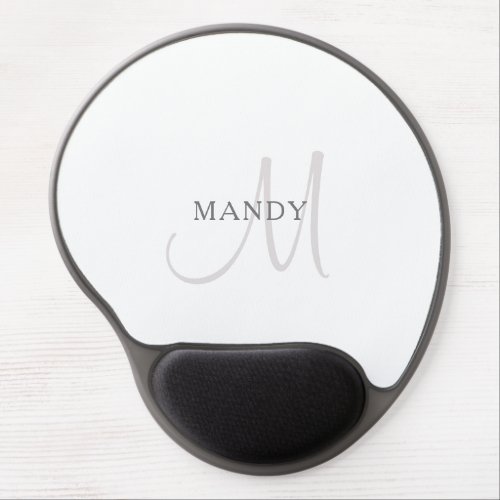 Elegant Name Monogram  White  Grey Gel Mouse Pad