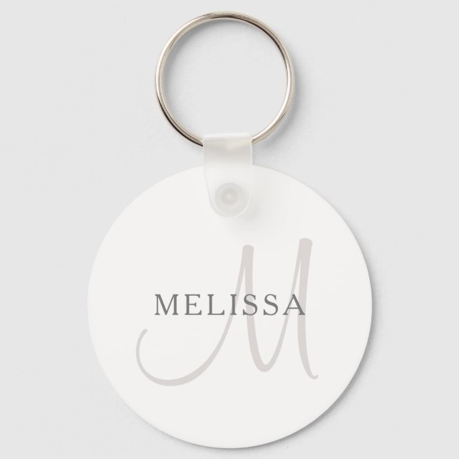 Elegant Name Monogram | White & Grey Keychain (Front)