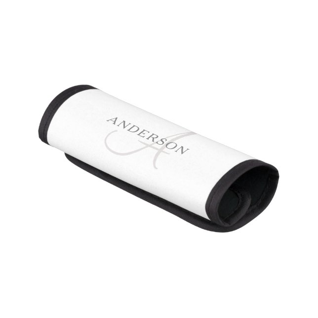 Elegant Name Monogram | White & Grey Luggage Handle Wrap (Angled)