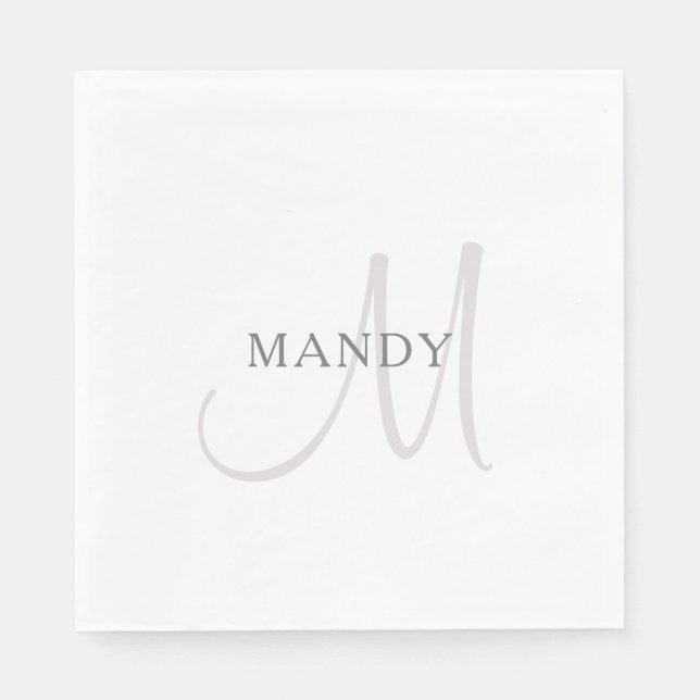 Elegant Name Monogram | White & Grey Napkins (Front)