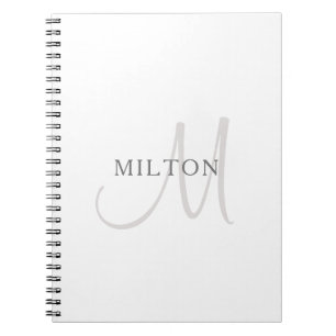 Elegant Name Monogram White & Grey Notebook