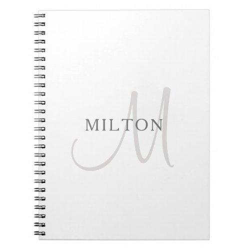 Elegant Name Monogram  White  Grey Notebook
