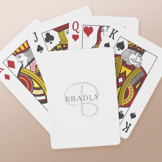 Elegant Name Monogram | White & Grey Poker Cards (Creator Uploaded)