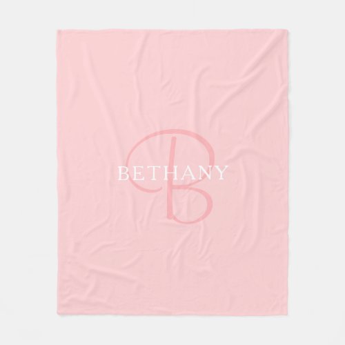 Elegant Name Monogram  White  Pink Fleece Blanket