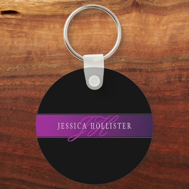 Elegant Name & Monogrammed Initial/s Keychain (Front)