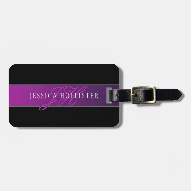 Elegant Name & Monogrammed Initial/s Luggage Tag (Front Horizontal)