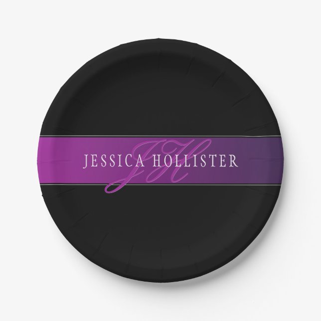Elegant Name & Monogrammed Initial/s Paper Plates (Front)