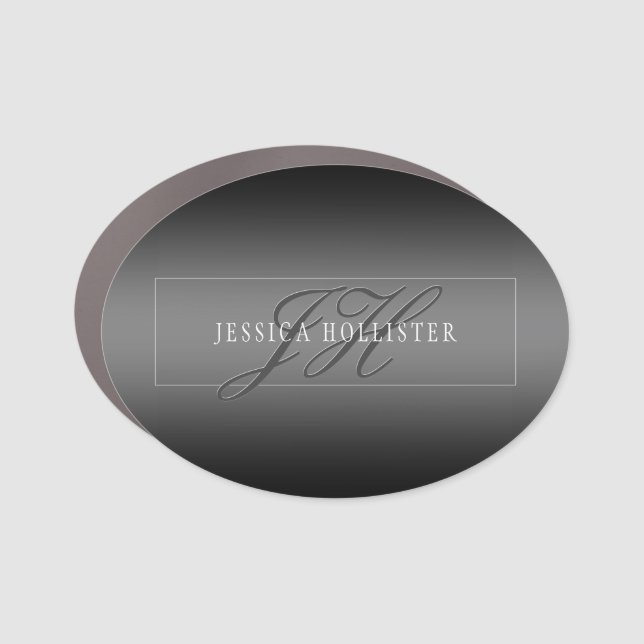 Elegant Name & Monogrammed Initials | Black & Grey Car Magnet (Front)