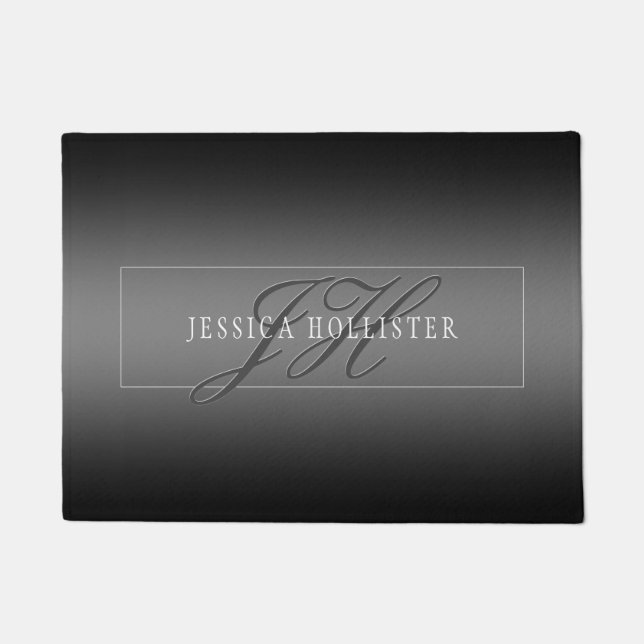 Elegant Name & Monogrammed Initials | Black & Grey Doormat (Front)