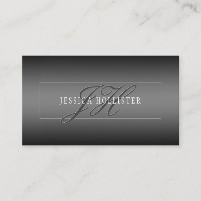 Elegant Name & Monogrammed Initials | Black & Grey Enclosure Card (Front)