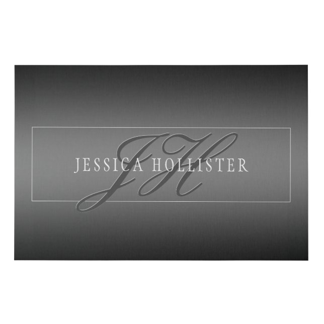 Elegant Name & Monogrammed Initials | Black & Grey Faux Canvas Print (Front)