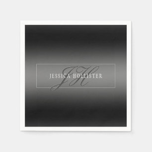 Elegant Name & Monogrammed Initials Black & Grey Napkins
