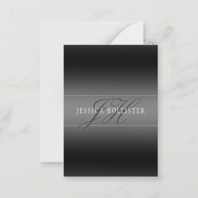 Elegant Name & Monogrammed Initials | Black & Grey Note Card (Front)
