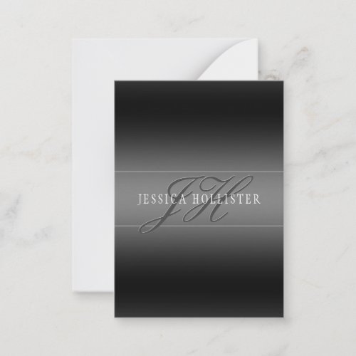Elegant Name  Monogrammed Initials  Black  Grey Note Card