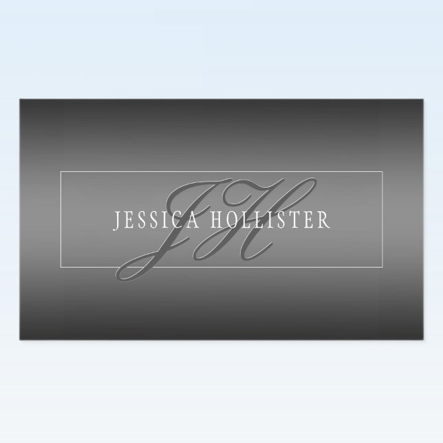 Elegant Name & Monogrammed Initials | Black & Grey Rectangular Sticker (Creator Uploaded)