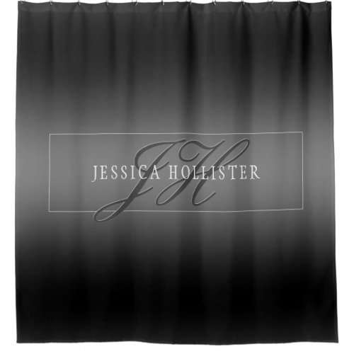 Elegant Name  Monogrammed Initials  Black  Grey Shower Curtain