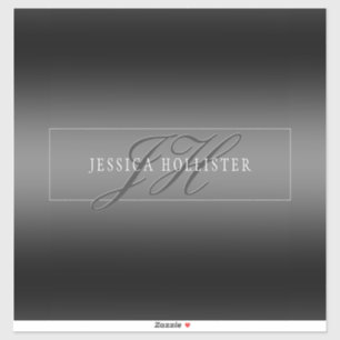 Elegant Name & Monogrammed Initials Black & Grey Sticker