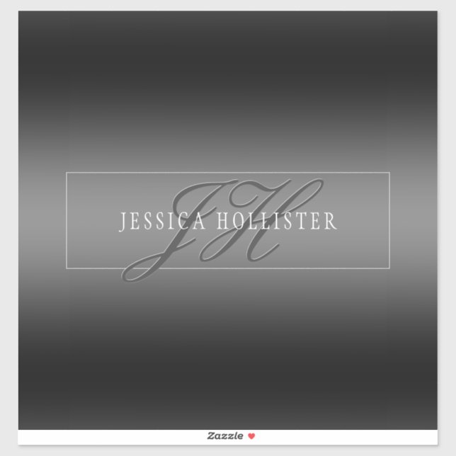 Elegant Name & Monogrammed Initials | Black & Grey Sticker (Sheet)